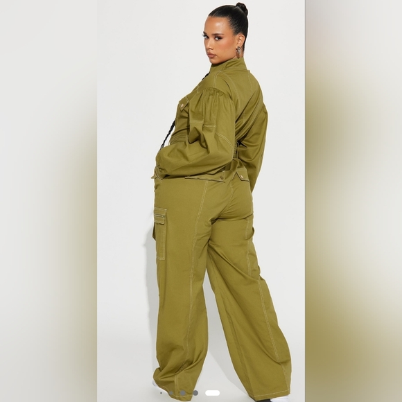 Olive Green Utility Jumpsuit - Picture 3 of 3